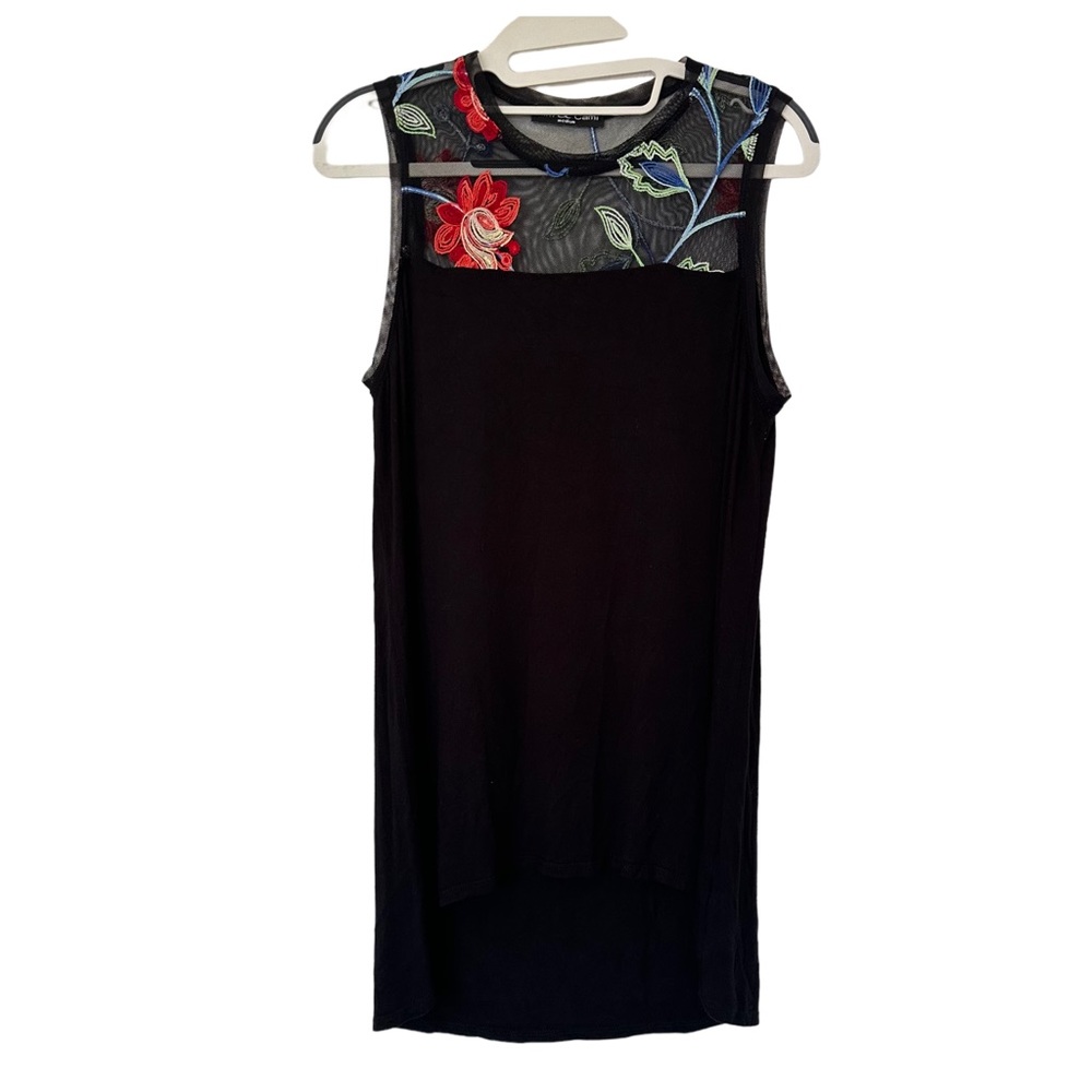 KIM & CAMI Mesh Panel Floral Embroidered Sleeveless Blouse Black Size M